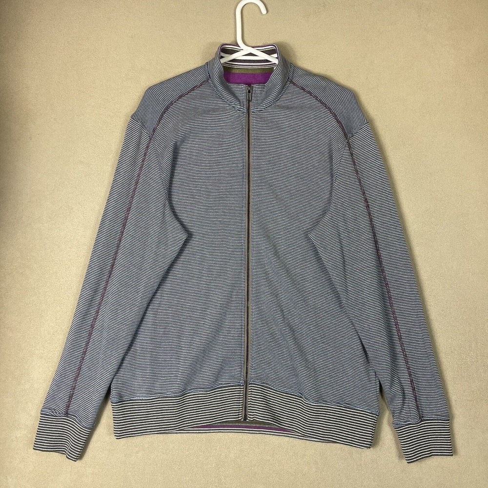 Robert Graham Sweater Mens Large Gray Full Zip Sweatshirt Golfing Adult
